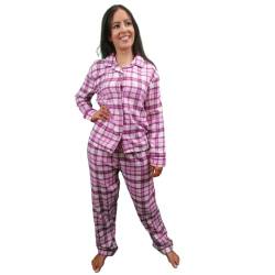 KRUXADER Damen-Schlafanzug, weiche Baumwolle, gebürstetes Flanell, kariert, langärmeliges Shirt, Pink Berry Tartan, 44 von KRUXADER