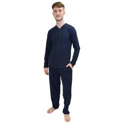 KRUXADER Herren-Pyjama-Set, 100 % Baumwolle, mit Hose und langärmeligem Oberteil, elastischer Bund und Kordelzug, Dapper Navy, XXXL von KRUXADER