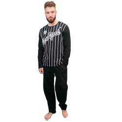 KRUXADER Herren-Pyjama-Set, 100 % Baumwolle, mit Hose und langärmeligem Oberteil, elastischer Bund und Kordelzug, Nyc Schwarz Weiß, L von KRUXADER
