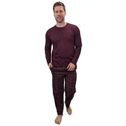 KRUXADER Herren-Pyjama-Set, 100 % Baumwolle, mit Hose und langärmeligem Oberteil, elastischer Bund und Kordelzug, burgunderfarben, XL von KRUXADER