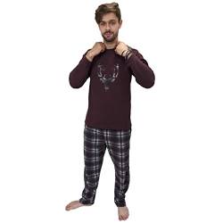 KRUXADER Herren-Pyjama-Set, warm, Fleece, Loungewear, Winter, PJ's Pyjama-Sets, Burgunderrot Hirsch, XL von KRUXADER