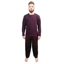 KRUXADER Herren-Pyjama-Set, warm, Fleece, Loungewear, Winter, PJ's Pyjama-Sets, Burgunderrot gestreift, L von KRUXADER