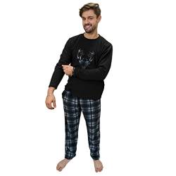 KRUXADER Herren-Pyjama-Set, warm, Fleece, Loungewear, Winter, PJ's Pyjama-Sets, Schwarzer Hirsch, XXXL von KRUXADER