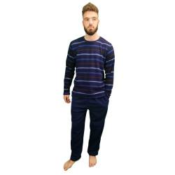 KRUXADER Herren Schlafanzug-Set, gestreift, aus warmem Fleece, Marineblau gestreift, XL von KRUXADER