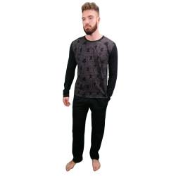 KRUXADER Herren-Schlafanzug-Set | 100 % Baumwolle | mit Hose und langärmeligem Oberteil | elastischer Bund und Kordelzug, Ninja schwarz grau, XL von KRUXADER