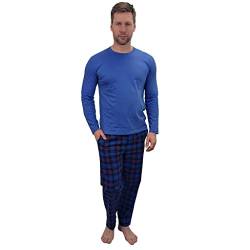 KRUXADER Herren-Schlafanzug-Set | 100 % Baumwolle | mit Hose und langärmeligem Oberteil | elastischer Bund und Kordelzug, empire blue, XL von KRUXADER