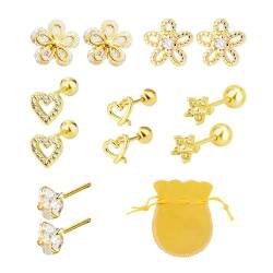6 Stück goldene Ohrstecker, 1 Stück Aufbewahrungstasche, goldene Ohrstecker für Damen, vergoldete Ohrringe für Damen, goldene Ohrringe, Ohrring-Set, durchbohrte Ohrringe von KRYMSON