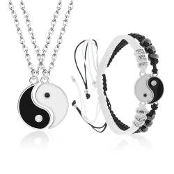 KRYMSON 1 Paar Tai-Chi-Paar-Armbänder, Mit 1 Paar Tai-Chi-Halsketten, Yin- Und Yang-Kombinations-Paar-Armbänder, Einzigartige Und Personalisierte Armbänder, Geeignet Für Paare. von KRYMSON