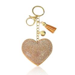 KRYMSON 1 Stück Herzförmiger Schlüsselanhänger, Herzförmiger Glitzer-Schlüsselanhänger, Metall-Schlüsselanhänger, Quasten-Schlüsselanhänger, Handy, Geldbörsen-Zubehör, Damen-Handtaschenanhänger von KRYMSON