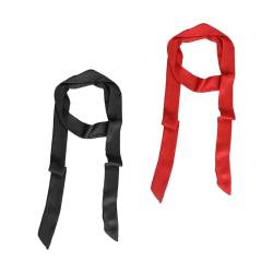 KRYMSON 2 Stück Damenband, Damen-Krawatten, Lange Haargummis, Dekorative Gürtel, Seidig Atmungsaktive Gürtel, Damen-Stoffgürtel (Schwarz, Rot) von KRYMSON