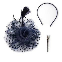 1 Stück Federkopfschmuck, Damen-Netzhut, Haarband-Stirnband, Hochzeitszubehör, Feder-Stirnband-Hut, Party-Hochzeitszubehör (Marineblau) von KSBBHDS
