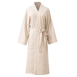 Bademäntel Damen Baumwolle Leinen Kaftan Schlafrobe Kimono Kleid Heimkleidung (Color : Beige, Size : M) von KSFBHC