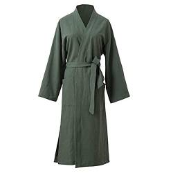 Bademäntel Damen Baumwolle Leinen Kaftan Schlafrobe Kimono Kleid Heimkleidung (Color : Dark green, Size : M) von KSFBHC