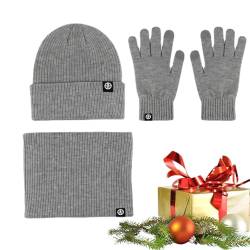 Mütze Handschuhe Schal Set Damen | Stricken Sie einen warmen Beanie-Mützen-Schal - Strickmütze für kaltes Wetter, weiche Fleece-Thermo-Winterschal-Handschuhe zum Skaten, Snowboarden, Wandern, Kshsaa von KSHSAA