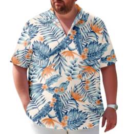 Hawaii Hemd Männer,Übergroße Herren-Hawaii-Hemden Gelbe Blumen Bedrucktes Hemd Lässige Lockere Passform T-Shirt Sommer-Sport-Hemden Kunst Florales Aloha Für Starke Männer Party-Strand-Oberteile 5XL von KSKAN