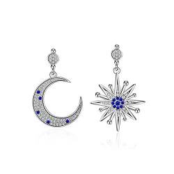 KSKAN Ohrringe Silber 925,925 Sterling Silber Zirkonia Mond Stern Ohrhänger, Silber Kristall Blume Tropfen Ohrringe, Luxus Ohrstecker Ohrhänger für Frauen Geschenk von KSKAN