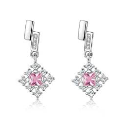 KSKAN Ohrringe Silber 925,Schneeflocken-Rosa-Zirkonia-Ohrringe, 925Er-Sterlingsilber-Tropfenohrringe für Frauen, Hypoallergene Creolen-Ohrstecker, Schmuck für Mädchen von KSKAN