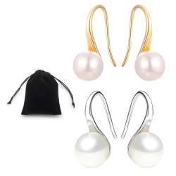 KSUKTSW 2 Paare Ohrringe Silber 925 Perlen Hypoallergen Pearl Earrings Modische Ohrringe Geschenke für Damen Mädchen Geschenk zum Valentinstag von KSUKTSW