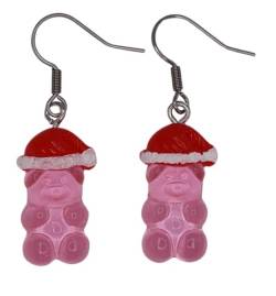 KTG24 Ohrringe Hänger Weihnachten Weihnachts Teddy Bär Gummibär Gummibärchen mit Mütze Heilig Abend Süßigkeit rosa 279 B von KTG24