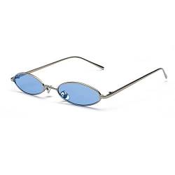 KTOL Retro Steampunk Sonnenbrille Oval Linse Trendy Hippie Stil Sonnenbrille Metallrahmen Gothic Vintage Hip-Hop Brille, Silberfarbener Rahmen + blaue polarisierte Gläser von KTOL