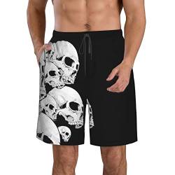 KTQUZCLF Schnell trocknende Strand-Shorts, schwarz-weiße Totenkopf-Herren-Badeshorts mit Taschen zum Surfen, Tauchen, siehe abbildung, XL von KTQUZCLF