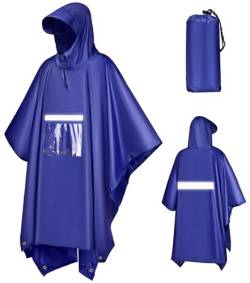 KTUEOV Regenponcho, Wasserdicht Regencape mit Kapuze für Damen Herren Leichter Regenmantel 3 in 1 Multifunktionales Poncho Regen Regenumhang mit Tasche für Wandern, Reisen, Camping von KTUEOV