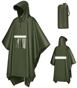 KTUEOV Regenponcho, Wasserdicht Regencape mit Kapuze für Damen Herren Leichter Regenmantel 3 in 1 Multifunktionales Poncho Regen Regenumhang mit Tasche für Wandern, Reisen, Camping von KTUEOV