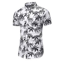 KTOWLEN Herren Hawaii-Hemd Palm bedruckt Casual Knopfleiste Strand Urlaub Aloha Kurzarm Hemd Gr. XL, weiß von KTWOLEN