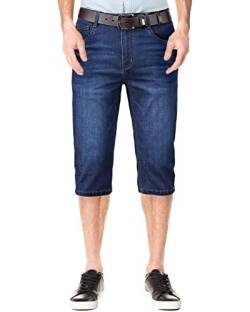 KTWOLEN Herren 3/4 Sommer Leinenhose Chino Shorts Bermuda Männer Casual Leinen-Shorts Kurze Hose ohne Guertel, A-Denim Blau, 36 von KTWOLEN