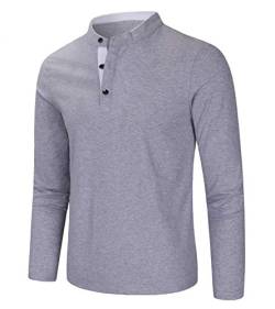 KTWOLEN Herren Langarmshirt Basic Baumwolle Casual Henley Hemden Button Knopfleiste Einfarbig Slim Fit Langarm T-Shirts Tops von KTWOLEN