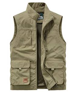 KTWOLEN Herren Outdoor Sport Weste Ärmellose Jacke Safari Weste mit Vielen Taschen Anglerweste Fotografie Sport Camping Jagd Wandern Freizeitweste, Khaki, M von KTWOLEN