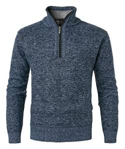 KTWOLEN Herren Pullover Fleece Gefüttert Langarm Strickpullover mit Stehkragen Winterpullover Fleecepullover Feinstrick Sweat Sweatshirt Pullover mit Reißverschluss, Navy Blau, XL von KTWOLEN