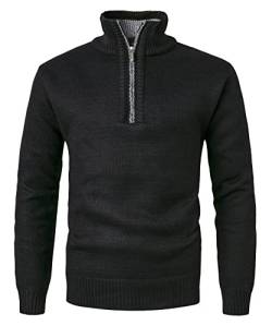 KTWOLEN Herren Pullover Fleece Gefüttert Langarm Strickpullover mit Stehkragen Winterpullover Fleecepullover Feinstrick Sweat Sweatshirt Pullover mit Reißverschluss, Schwarz, L von KTWOLEN