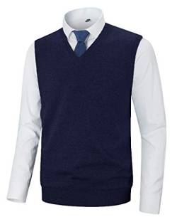 KTWOLEN Herren Pullunder V-Ausschnitt Strickweste Slim Fit Ärmellose Pullover Winter Pullover Weste Freizeit Business Wollweste Pulloverwestee für Männer, A-Blau, XL von KTWOLEN