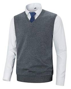 KTWOLEN Herren Pullunder V-Ausschnitt Strickweste Slim Fit Ärmellose Pullover Winter Pullover Weste Freizeit Business Wollweste Pulloverwestee für Männer, A-Hellgrau, L von KTWOLEN