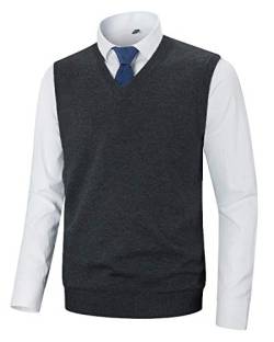 KTWOLEN Herren Pullunder V-Ausschnitt Strickweste Slim Fit Ärmellose Pullover Winter Pullover Weste Freizeit Business Wollweste Pulloverwestee für Männer, A-Holzkohle, L von KTWOLEN