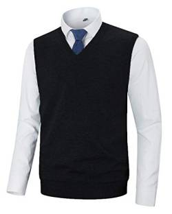 KTWOLEN Herren Pullunder V-Ausschnitt Strickweste Slim Fit Ärmellose Pullover Winter Pullover Weste Freizeit Business Wollweste Pulloverwestee für Männer, A-Schwarz, M von KTWOLEN