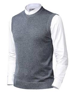 KTWOLEN Herren Pullunder V-Ausschnitt Strickweste Slim Fit Ärmellose Pullover Winter Pullover Weste Freizeit Business Wollweste Pulloverwestee für Männer, B-Grau, L von KTWOLEN