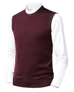 KTWOLEN Herren Pullunder V-Ausschnitt Strickweste Slim Fit Ärmellose Pullover Winter Pullover Weste Freizeit Business Wollweste Pulloverwestee für Männer, B-Rot, XL von KTWOLEN