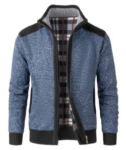 KTWOLEN Herren Strickjacke Cardigan Feinstrick Mit Stehkragen Und Reißverschluss Fleece-gefüttert Wintermantel Sweatjacke Langarm Winterjacke, A-Blau, M von KTWOLEN