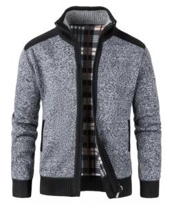 KTWOLEN Herren Strickjacke Cardigan Feinstrick Mit Stehkragen Und Reißverschluss Fleece-gefüttert Wintermantel Sweatjacke Langarm Winterjacke, A-Holzkohle, L von KTWOLEN