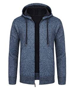 KTWOLEN Herren Strickjacke Cardigan Feinstrick Mit Stehkragen Und Reißverschluss Fleece-gefüttert Wintermantel Sweatjacke Langarm Winterjacke, B-Blau, L von KTWOLEN