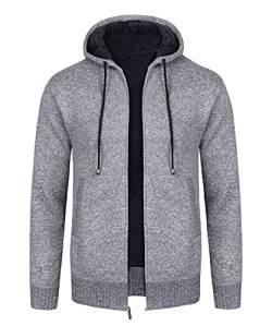 KTWOLEN Herren Strickjacke Cardigan Feinstrick Mit Stehkragen Und Reißverschluss Fleece-gefüttert Wintermantel Sweatjacke Langarm Winterjacke, B-Grau, XL von KTWOLEN