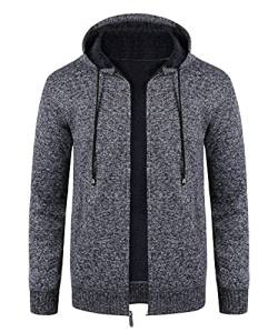 KTWOLEN Herren Strickjacke Cardigan Feinstrick Mit Stehkragen Und Reißverschluss Fleece-gefüttert Wintermantel Sweatjacke Langarm Winterjacke, B-Holzkohle, L von KTWOLEN