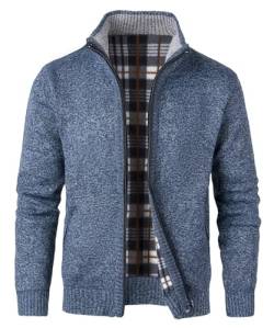 KTWOLEN Herren Strickjacke Cardigan Feinstrick Mit Stehkragen Und Reißverschluss Fleece-gefüttert Wintermantel Sweatjacke Langarm Winterjacke, C-Blau, L von KTWOLEN