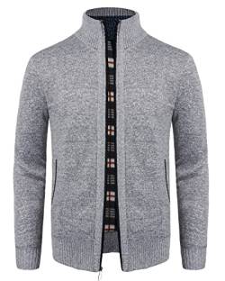 KTWOLEN Herren Strickjacke Cardigan Feinstrick Mit Stehkragen Und Reißverschluss Fleece-gefüttert Wintermantel Sweatjacke Langarm Winterjacke, C-Grau, XXL von KTWOLEN