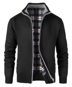 KTWOLEN Herren Strickjacke Cardigan Feinstrick Mit Stehkragen Und Reißverschluss Fleece-gefüttert Wintermantel Sweatjacke Langarm Winterjacke, C-Schwarz, L von KTWOLEN