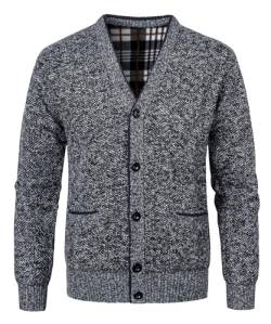 KTWOLEN Herren Strickjacke V Ausschnitt Fleecejacke Wintermantel Sweatjacke Cardigan Trachtenjacke Warme Winterjacke mit Knopfverschluss und Taschen, Dunkelgrau, M von KTWOLEN