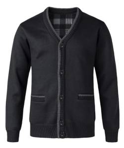 KTWOLEN Herren Strickjacke V Ausschnitt Fleecejacke Wintermantel Sweatjacke Cardigan Trachtenjacke Warme Winterjacke mit Knopfverschluss und Taschen, Schwarz, M von KTWOLEN