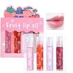 4 Pcs Fruit Lip Oil Set Lip Gloss Crystal Jelly Liquid Lipstick Set Moisturizing Hydrating Non-Stick Cup Long Lasting Lip Kit for Women and Girls von KTouler